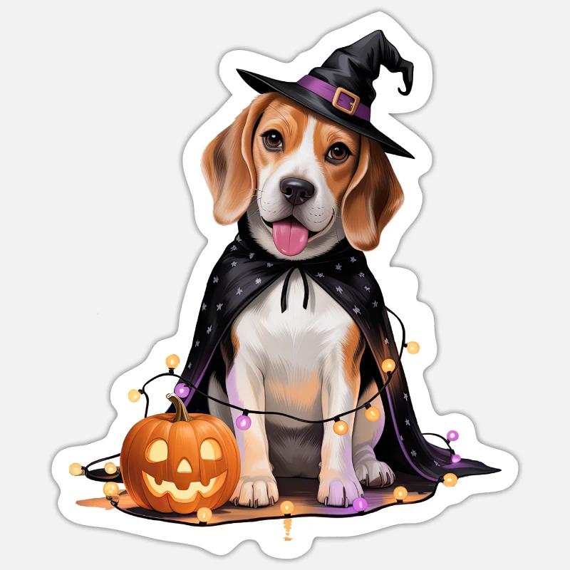 Beagle Chien Halloween - Sticker taille S (10 x 10 cm) - blanc mat