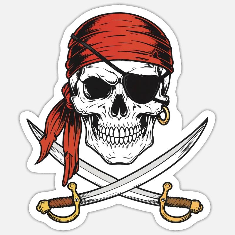 Jolly Roger Pirate Drapeau Freebooter Pirate - Sticker taille S (10 x 10 cm) - blanc mat