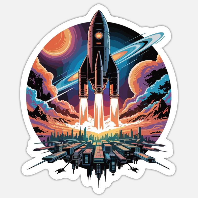 Vol spatial élégant avec fusée Sticker taille S (10 x 10 cm)