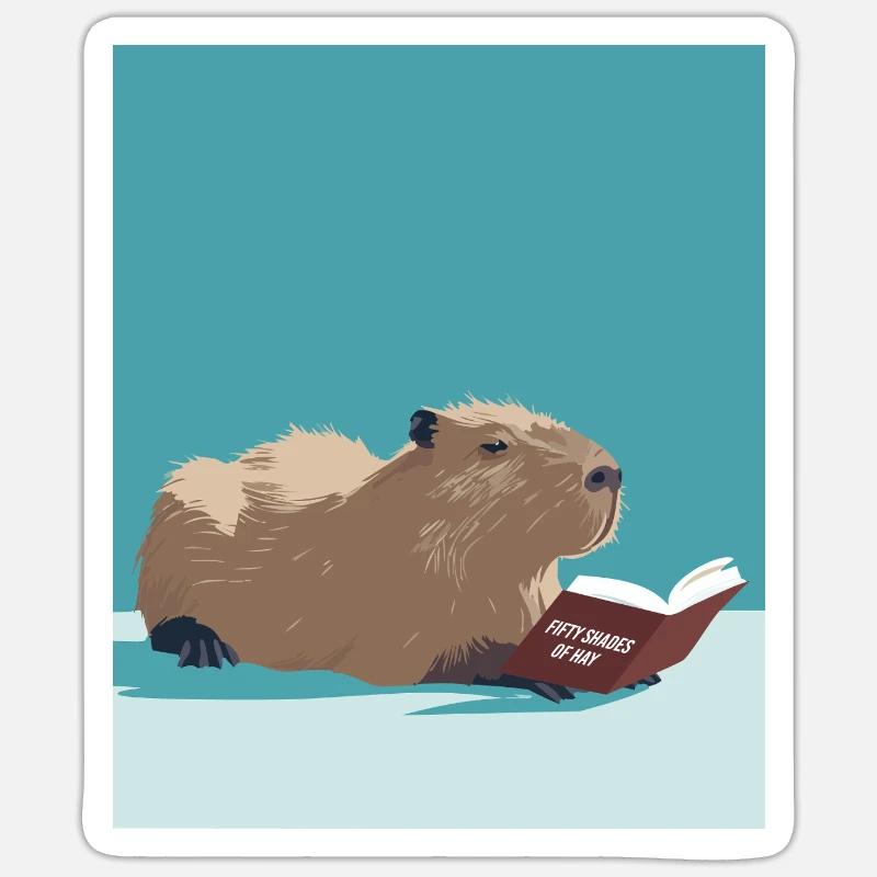 Capybara Reading – Funny Booktok Design - Sticker Größe S (10 x 10 cm) - Mattweiß