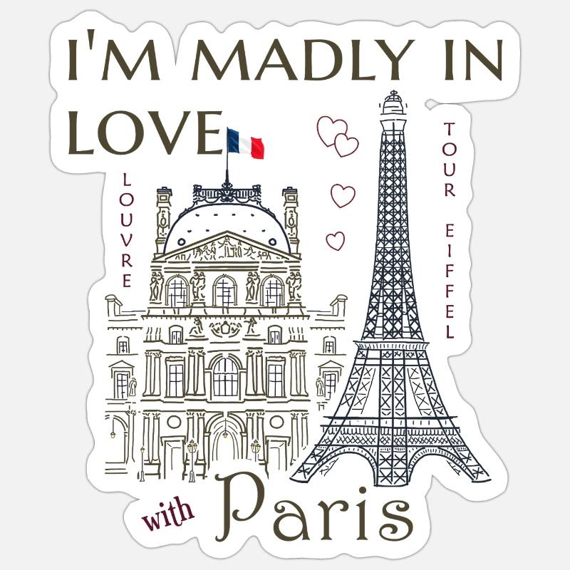 Paris, Louvre und Eiffelturm handgezeichnet Liebe - Sticker Größe S (10 x 10 cm) - Mattweiß