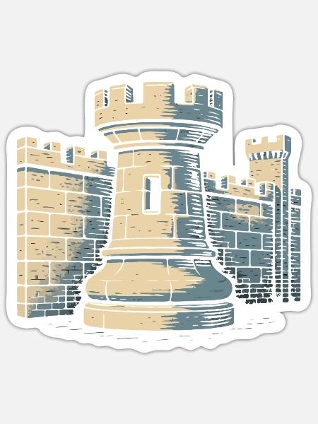 Schachspieler Turm Schloss Wandgestaltung - Sticker Größe S (10 x 10 cm) - Mattweiß