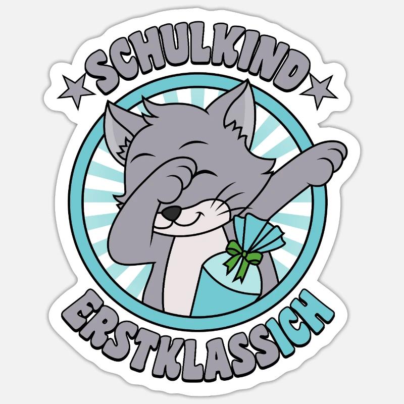 Schulkind Erstklassich Dabbing Katze Einschulung - Sticker Größe S (10 x 10 cm) - Mattweiß