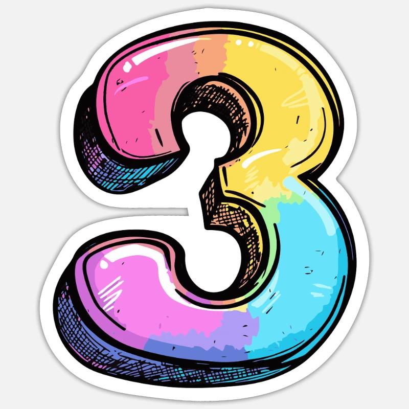 3 Number Comic - Sticker size S (10 x 10 cm) - white matte