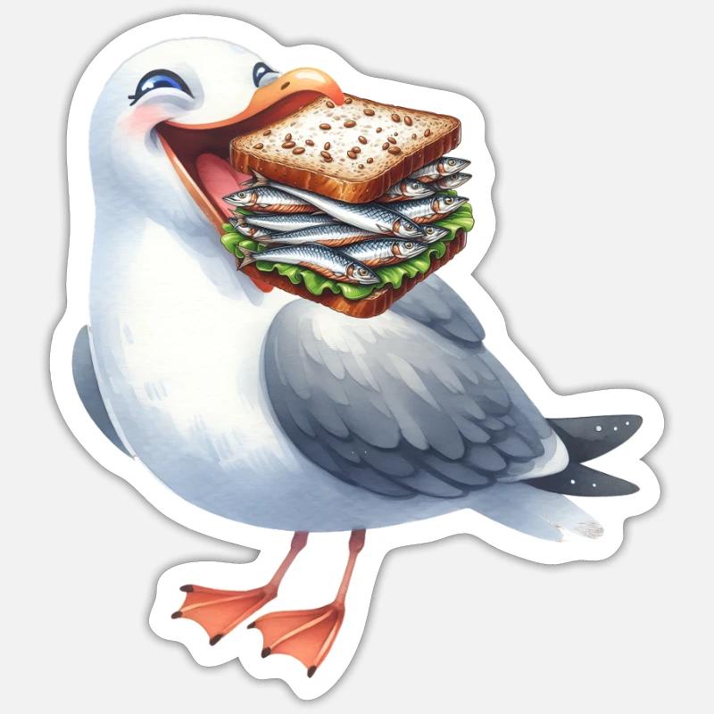 Nordsee Ostsee Möwe Möwen maritim Hering - Sticker Größe S (10 x 10 cm) - Mattweiß