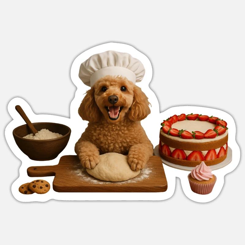 Caniche Gâteau Cuisson Biscuits - Sticker taille S (10 x 10 cm) - blanc mat