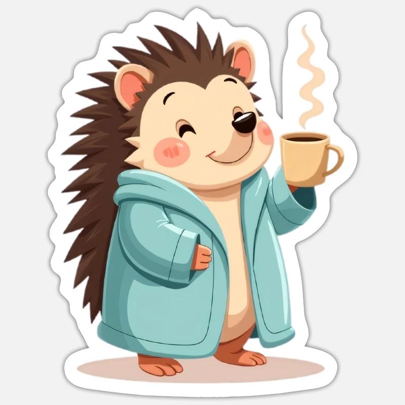 Hedgehog Mit Kaffee Pullover Design - Sticker Größe S (10 x 10 cm) - Mattweiß