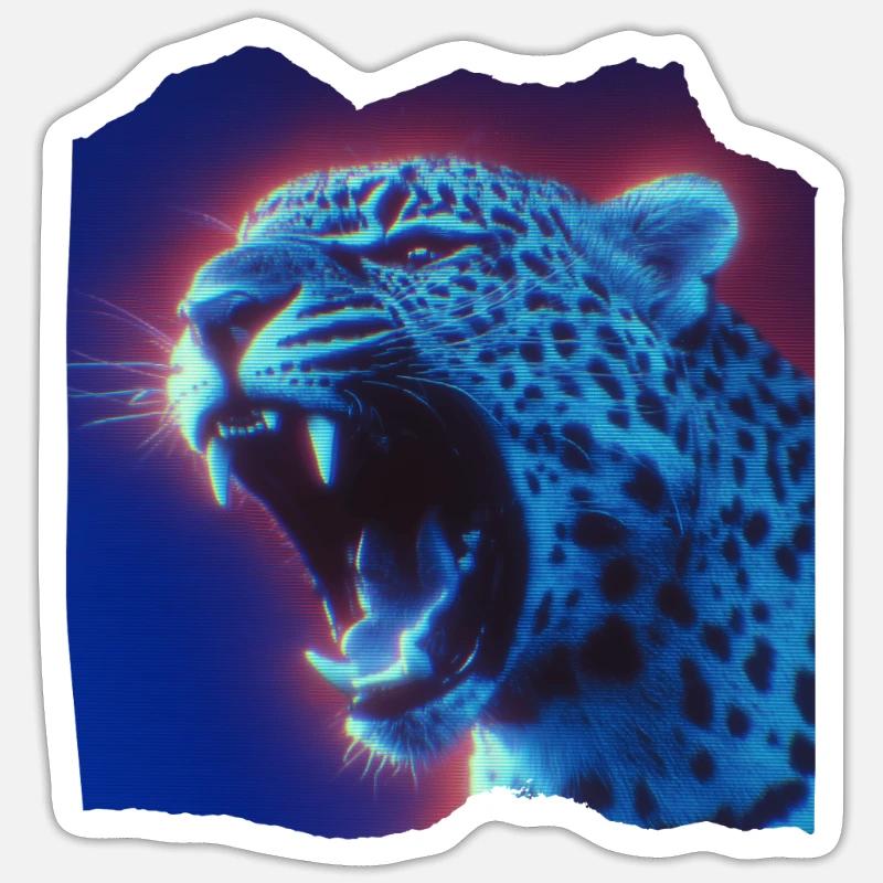 Title: Neon Leopard – Synthwave VHS Retro 80s Loo Sticker size S (10 x 10 cm)