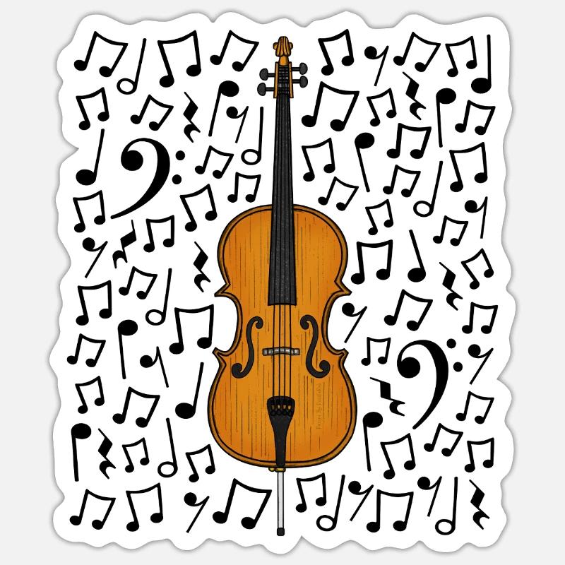 Cello Musical Notes Cellist String Musician - Sticker size S (10 x 10 cm) - white matte
