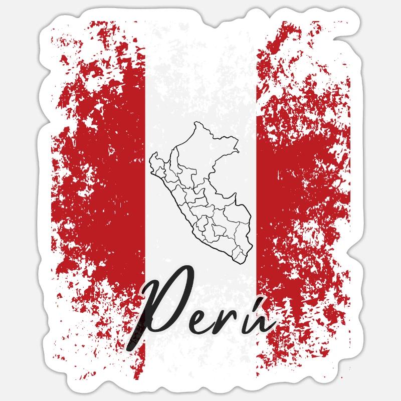J'aime le Pérou, le drapeau péruvien - Sticker taille S (10 x 10 cm) - blanc mat