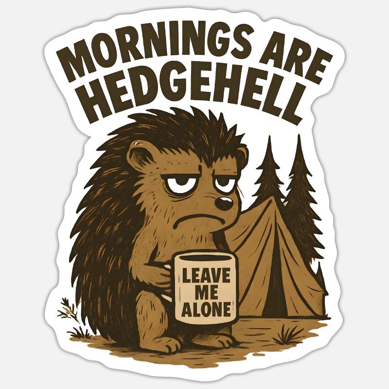Igel mit Kaffeetasse - Sticker Größe S (10 x 10 cm) - Mattweiß