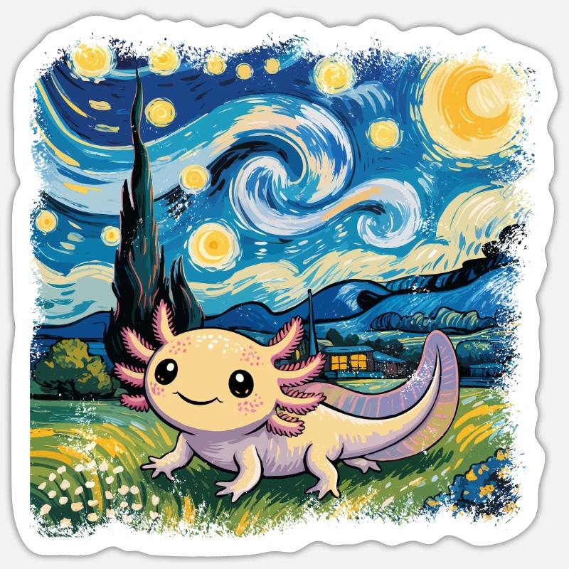 Whimsical Axolotl Under Starry Night - Sticker size S (10 x 10 cm) - white matte