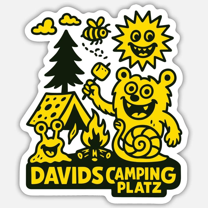 Le camping de David - Sticker taille S (10 x 10 cm) - blanc mat