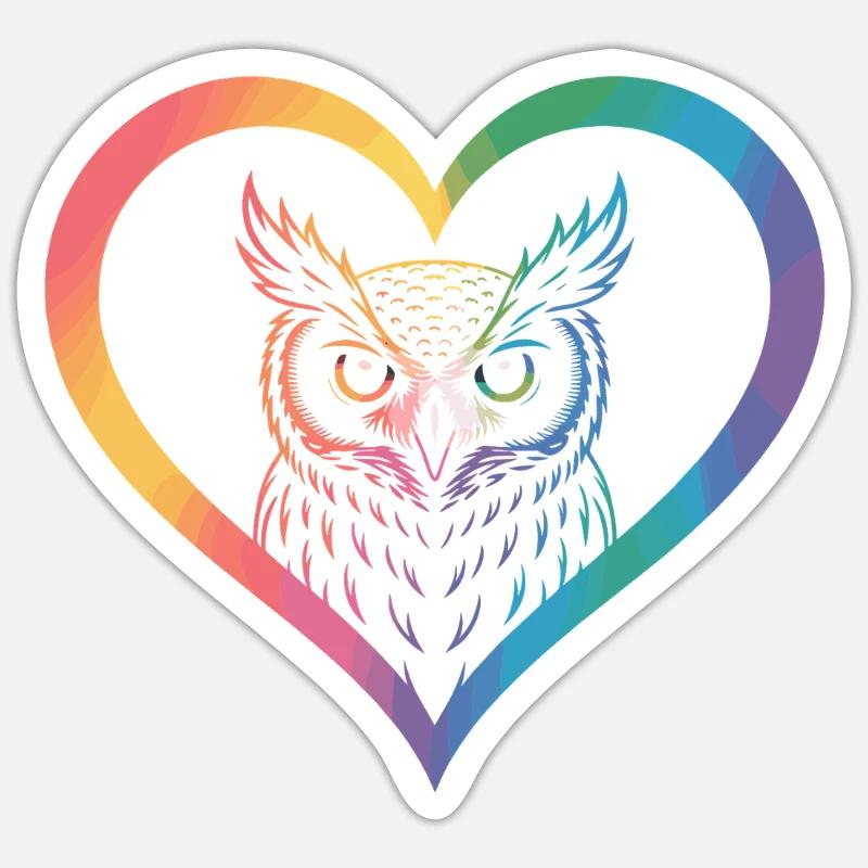Regenbogen Eulen Herz Design Sticker Größe S (10 x 10 cm)
