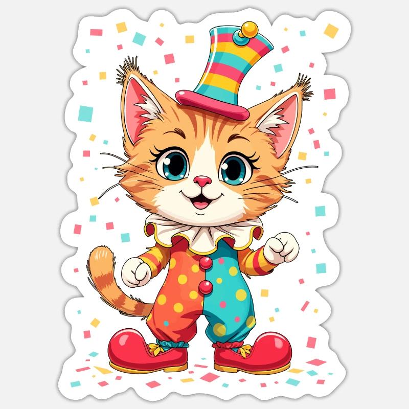 Chaton Clown Joyeux Impression Instantanée - Sticker taille S (10 x 10 cm) - blanc mat