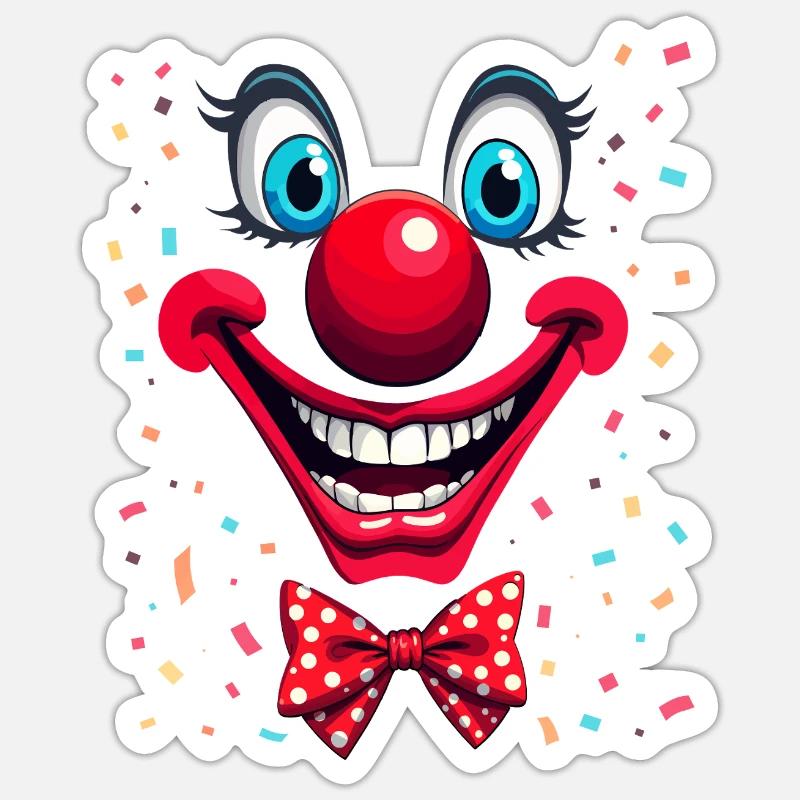 Buntes Clownsgesicht mit Fliege - Sticker Größe S (10 x 10 cm) - Mattweiß
