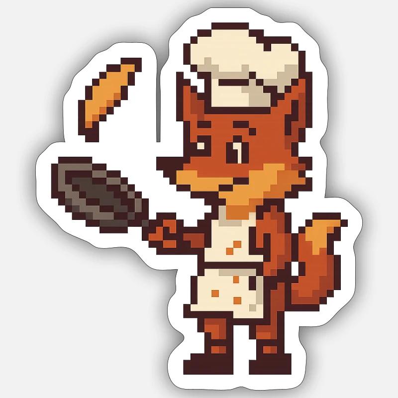 Chef de cuisine pixelisé Fox - Sticker taille S (10 x 10 cm) - blanc mat