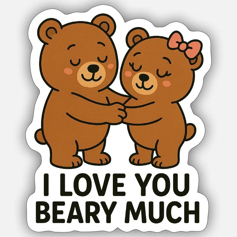 Illustration d’ours aimant avec des coeurs - Sticker taille S (10 x 10 cm) - blanc mat