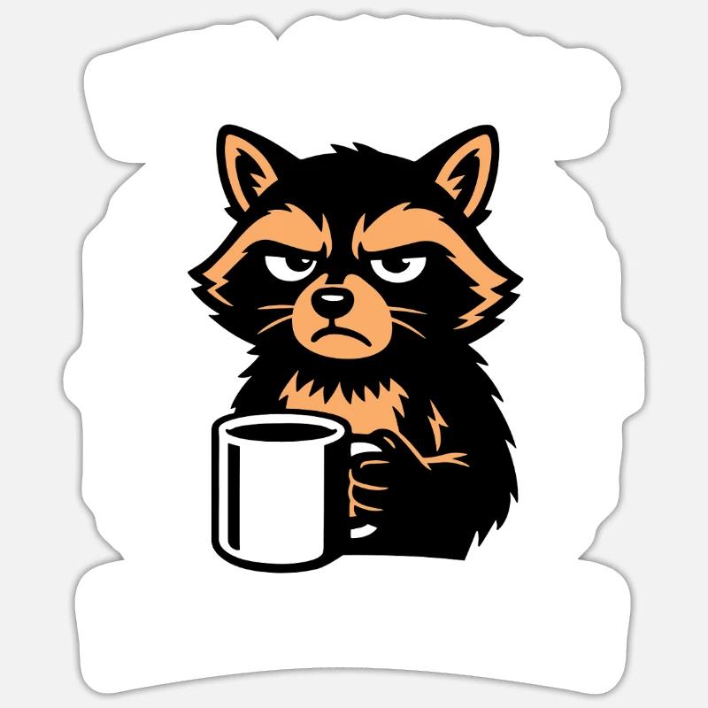 Frecher Waschbär - Nen Scheiß muss ich - Kaffee - Sticker Größe S (10 x 10 cm) - Mattweiß