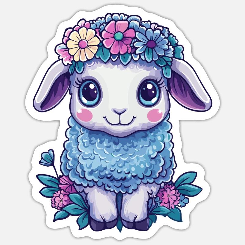 Mouton avec des fleurs - Sticker taille S (10 x 10 cm) - blanc mat