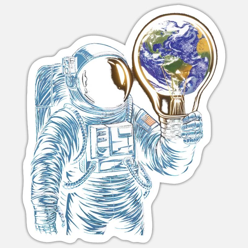Space astronaut with globe lamp - Sticker size S (10 x 10 cm) - white matte