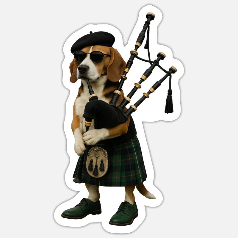 Beagle Dudelsack - Sticker Größe S (10 x 10 cm) - Mattweiß