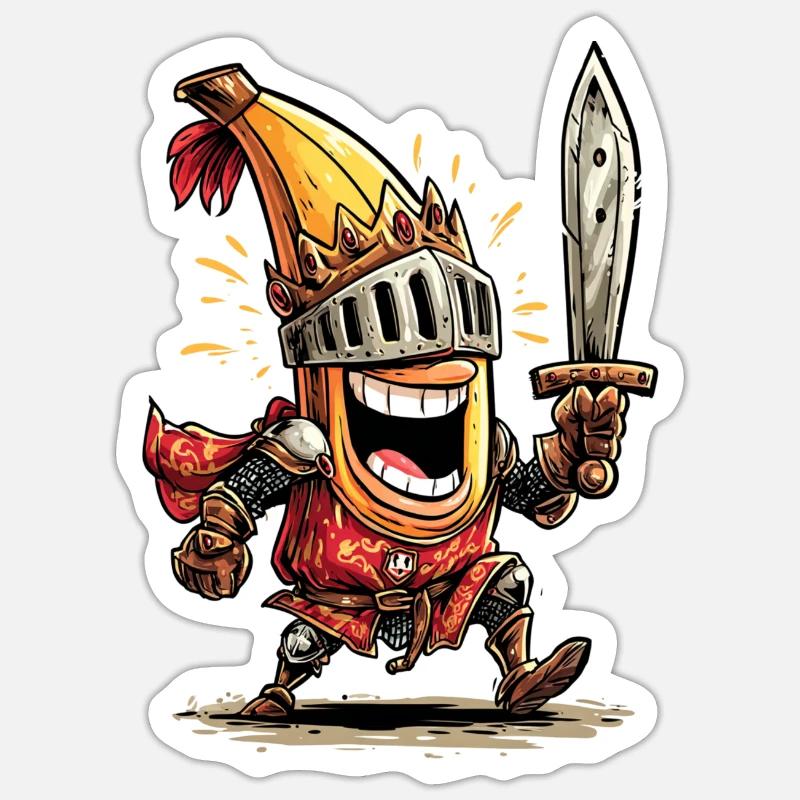 Chevalier comique avec épée et casque Sticker taille S (10 x 10 cm)