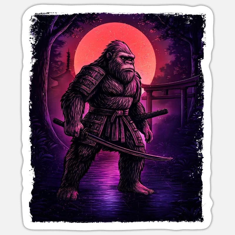 Samurai Bigfoot Kryptid Sasquatch Yeti Jäger Sticker Größe S (10 x 10 cm)