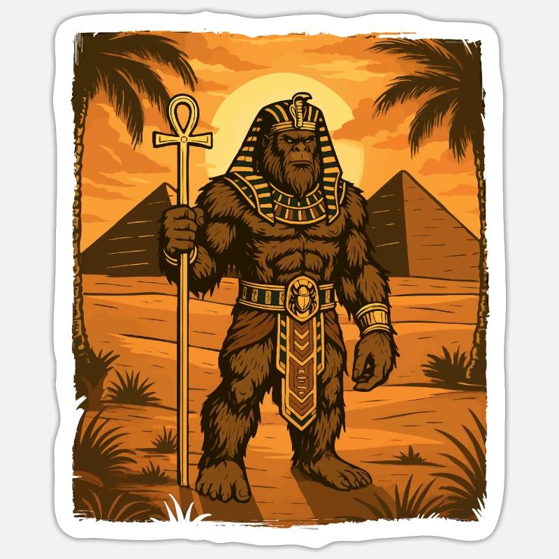 Pharaon Bigfoot Cryptide Égyptien Sasquatch Yéti - Sticker taille S (10 x 10 cm) - blanc mat