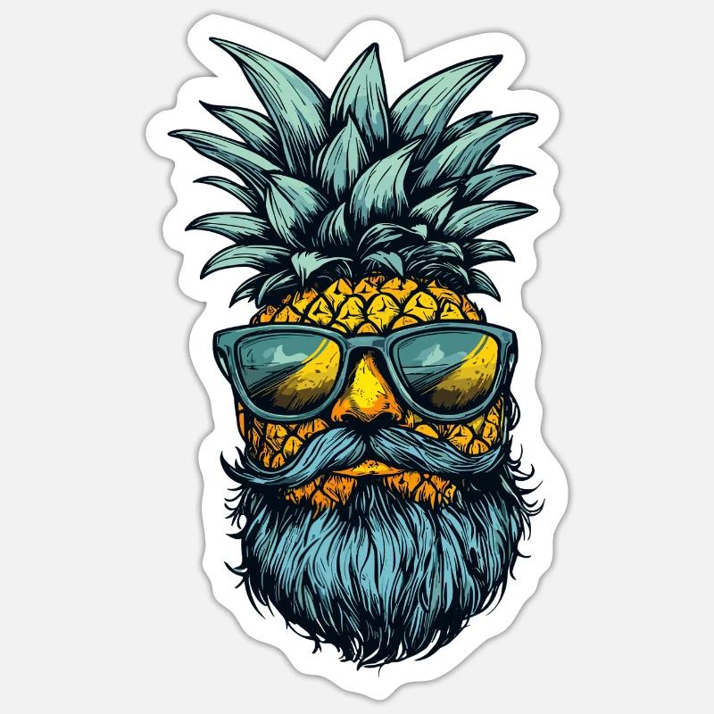 Pineapple with beard - Sticker size S (10 x 10 cm) - white matte