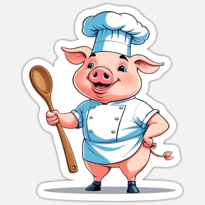 Chef cuisinier cochon - Sticker taille S (10 x 10 cm) - blanc mat