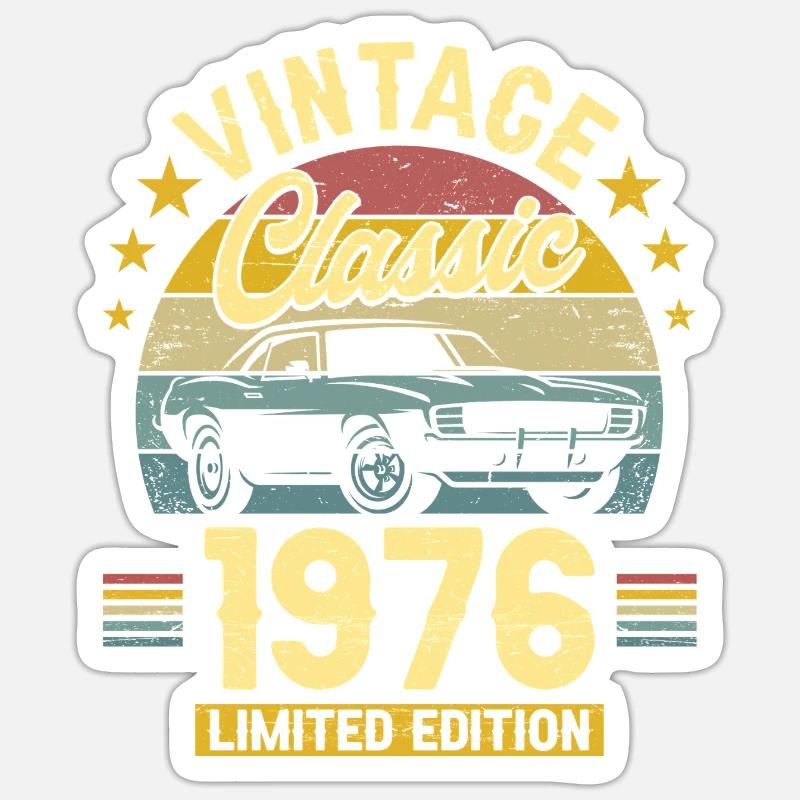 1976 Auto 50. Geburtstag Mann - Sticker Größe S (10 x 10 cm) - Mattweiß