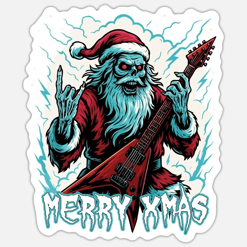 Santa Doom mit E-Gitarre Sticker Größe S (10 x 10 cm)