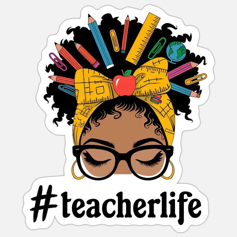 Portrait d'Enseignante Créative École Style - Sticker taille S (10 x 10 cm) - blanc mat