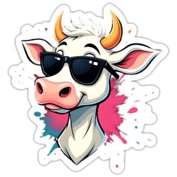 Chillen mit Sonnenbrille Kuh - Sticker Größe S (10 x 10 cm) - Mattweiß - Vorne