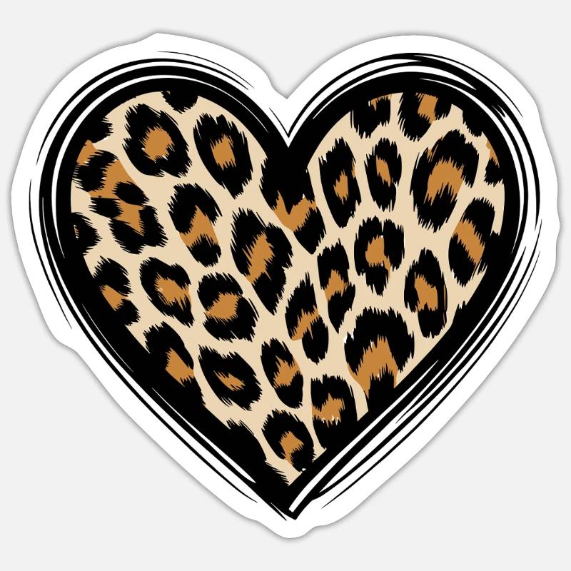 Leopard heart pattern with animal print - Sticker size S (10 x 10 cm) - white matte