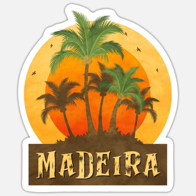 Coucher de soleil avec palmiers Madère Design - Sticker taille S (10 x 10 cm) - blanc mat