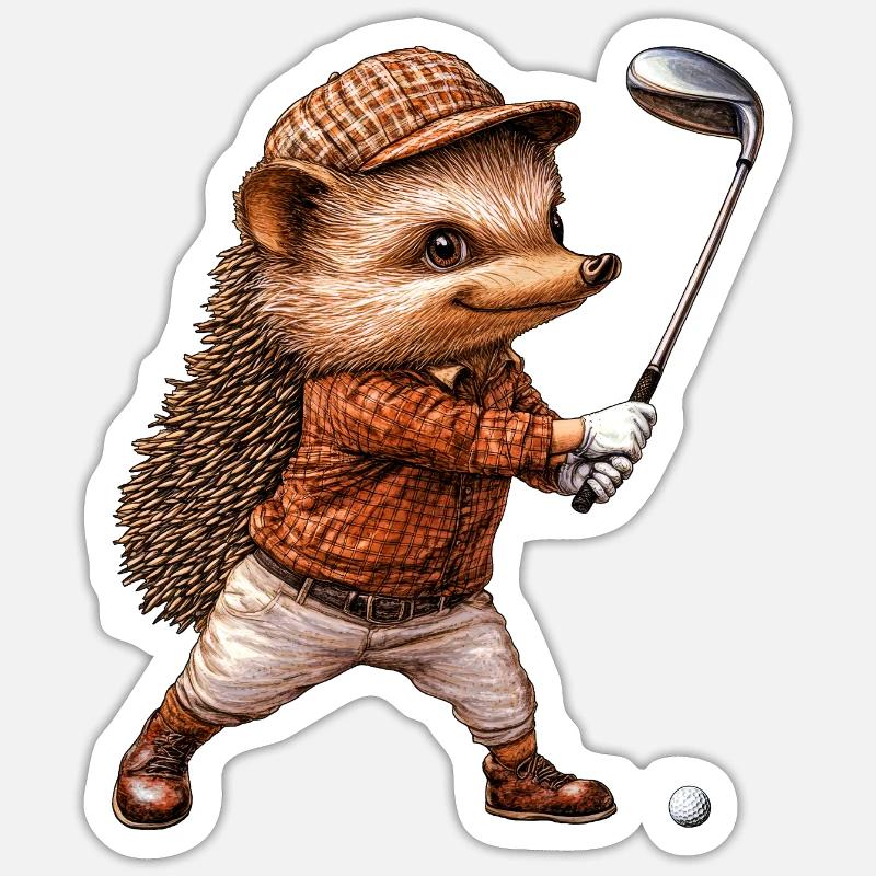 Hérisson Golf / Hérisson golfeur - Sticker taille S (10 x 10 cm) - blanc mat