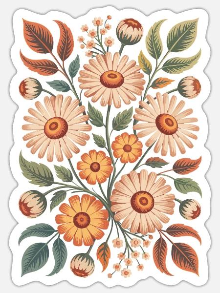 Blumenmuster in Naturfarben - Sticker Größe S (10 x 10 cm) - Mattweiß