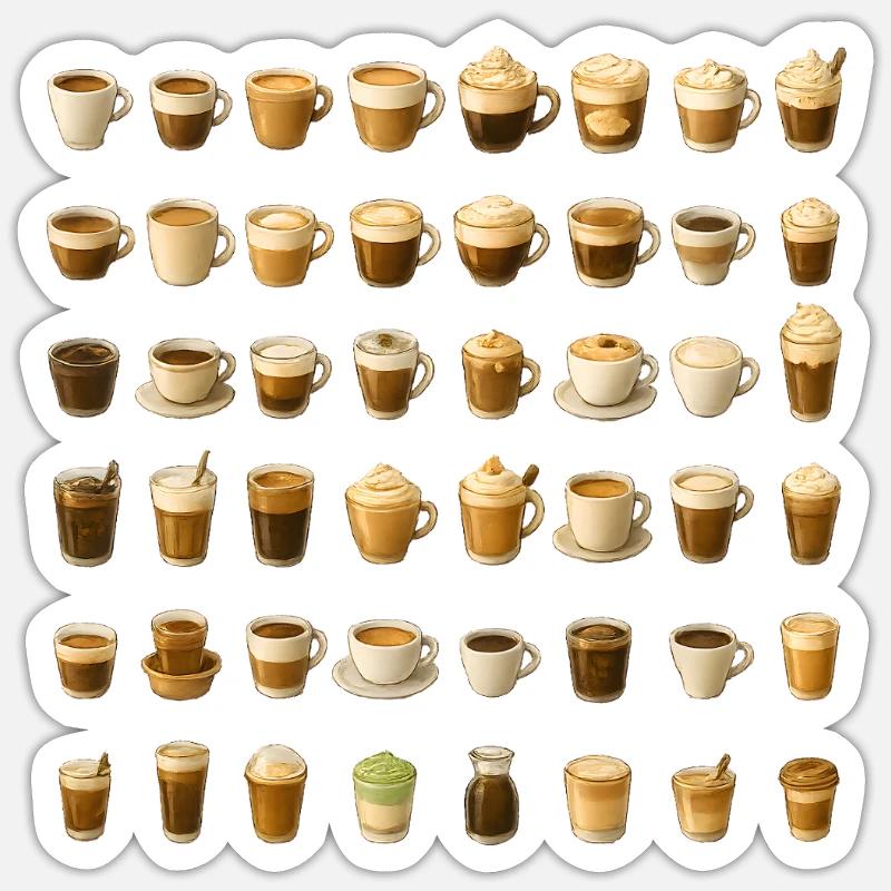 Various coffee drinks - Sticker size S (10 x 10 cm) - white matte