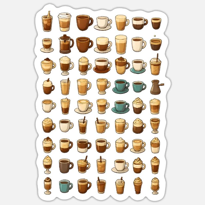 Various coffee drinks illustration Sticker size S (10 x 10 cm)