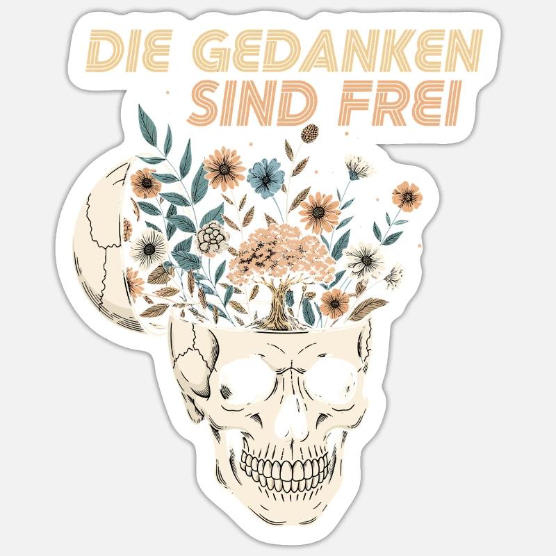 Blumen im Schädel mit Botschaft - Sticker Größe S (10 x 10 cm) - Mattweiß