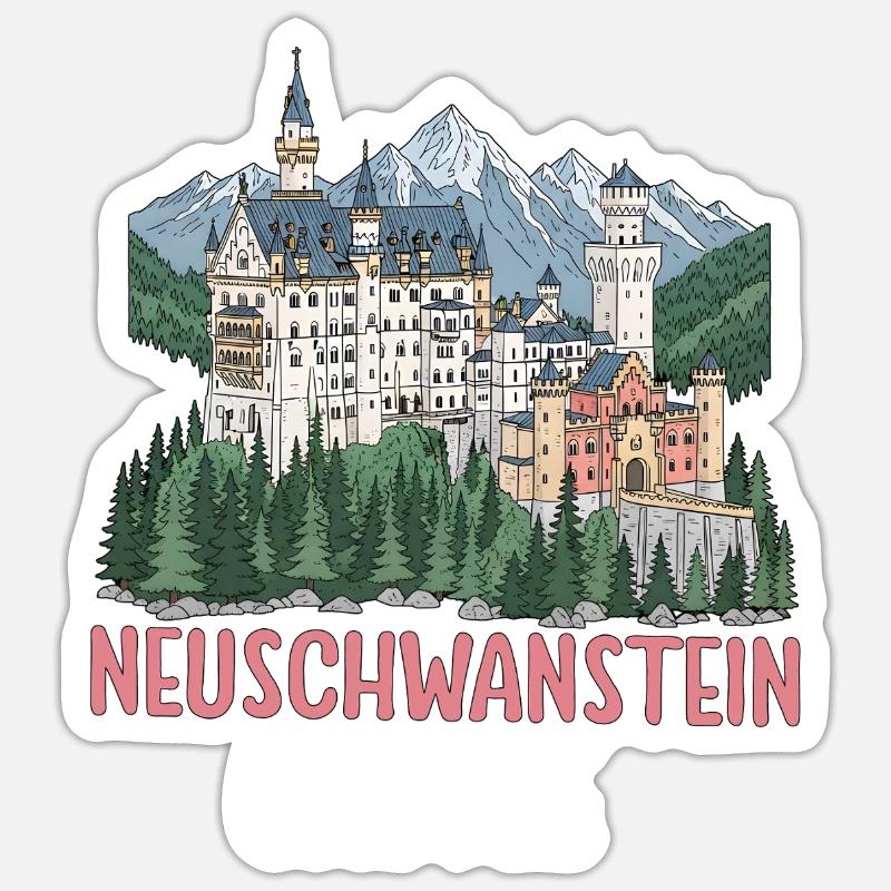Château de Neuschwanstein - Sticker taille S (10 x 10 cm) - blanc mat