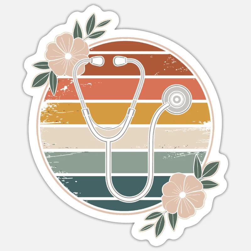 Infirmière stéthoscope fleurie - Sticker taille S (10 x 10 cm) - blanc mat