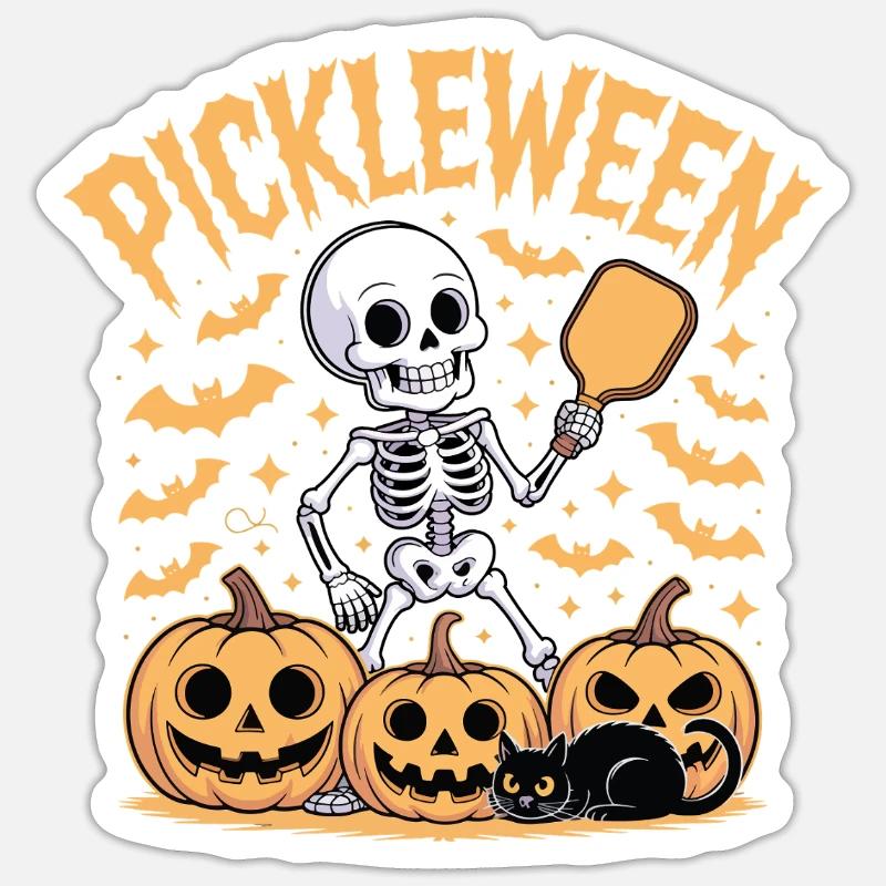 Pickleween Pickleball Halloween - Sticker taille S (10 x 10 cm) - blanc mat