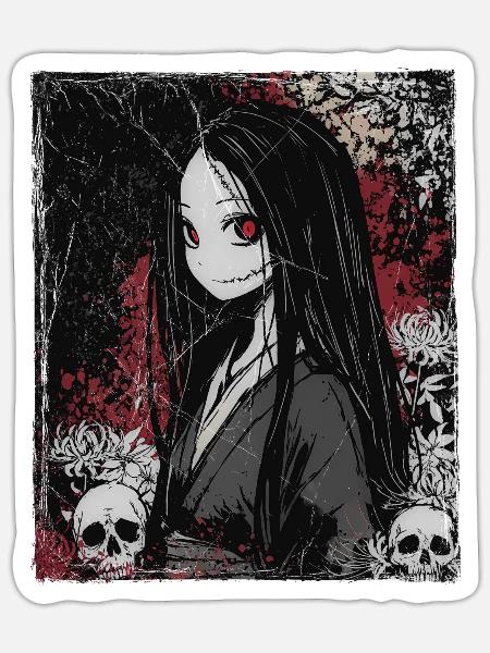 Japan Horror Anime Girl mit dämonischem Blick - Sticker Größe S (10 x 10 cm) - Mattweiß