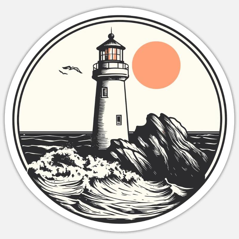 Leuchtturm bei Meeresrauschen - Sticker Größe S (10 x 10 cm) - Mattweiß