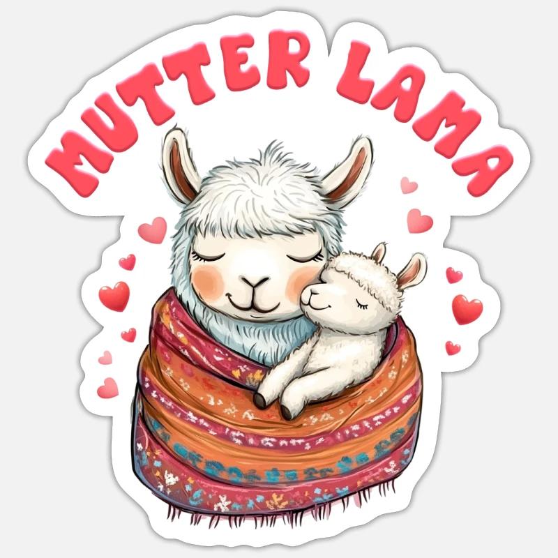 Bald Mama MAMA LLAMA MUTTER Lustiges - Sticker Größe S (10 x 10 cm) - Mattweiß
