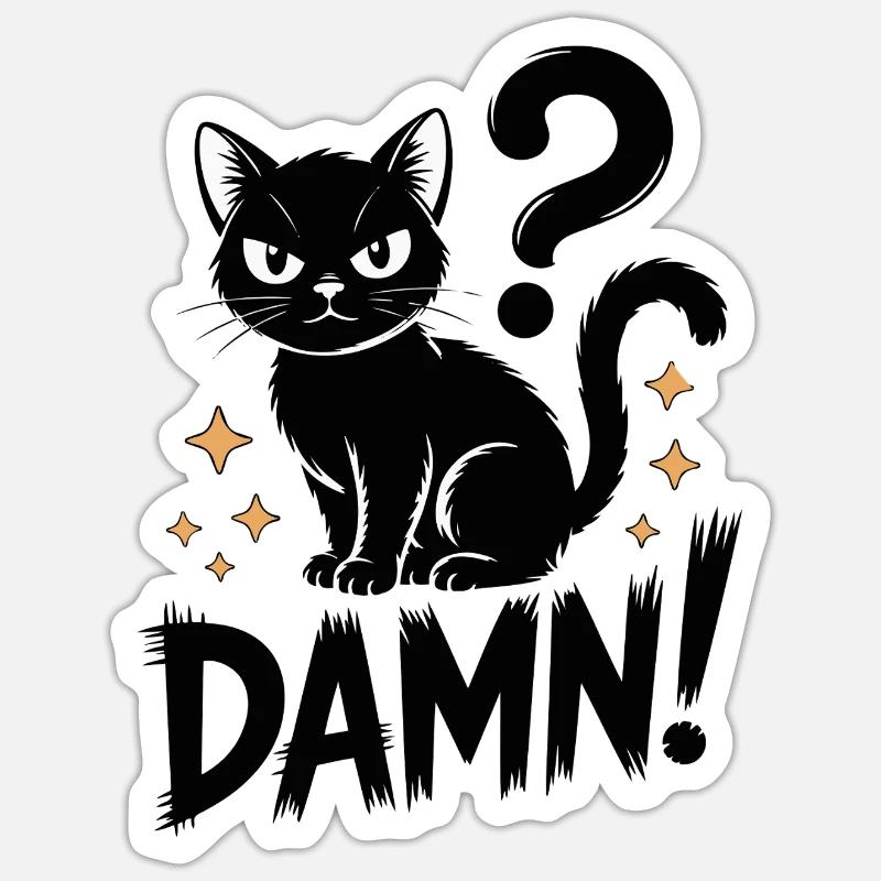 Chat noir mystique avec point d'interrogation Sticker taille S (10 x 10 cm)