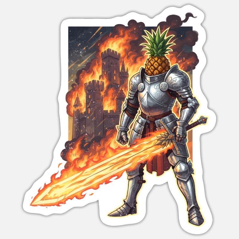 Feuriger Paladin mit Ananas Ritter - Sticker Größe S (10 x 10 cm) - Mattweiß